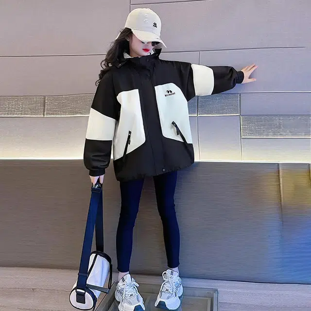 木木兔夹克 潮流时尚女童秋季外套 学生百搭休闲 户外防水防风 宽松连帽 帅气 中大童初中生 时髦洋气 青少年