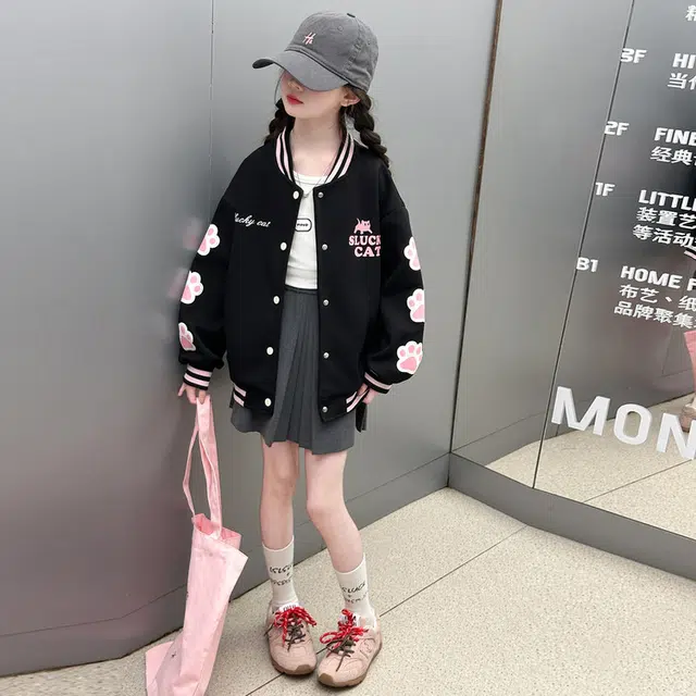 木木兔 棒球服 青春时尚女童秋季外套 学院风 宽松舒适 简约百搭休闲 潮流洋气 青少年