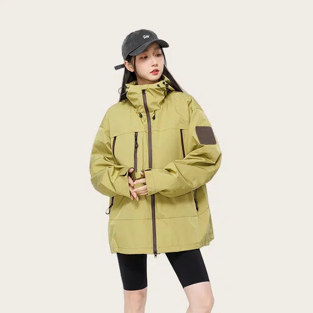 木木兔上装 潮流时尚秋季男外套 情侣装 大码 冲锋衣 宽松 户外防风 日常通勤百搭 工装学生连帽夹克 青少年