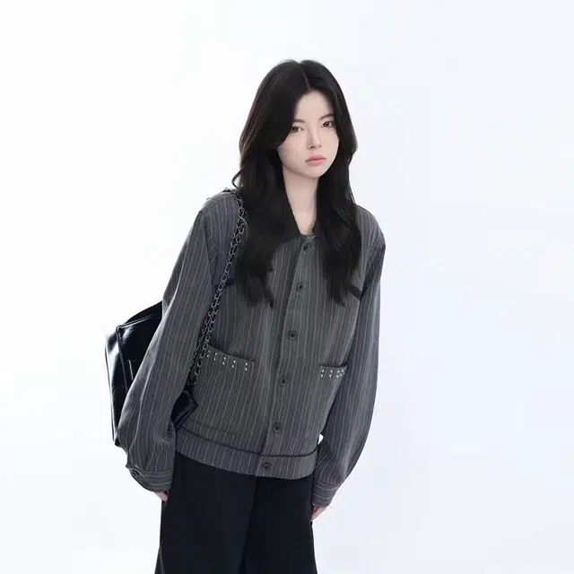 木木兔  潮流时尚秋季女装外套 情侣款 老钱风美式条纹铆钉翻领街头复古高级感宽松西装夹克 男女同款