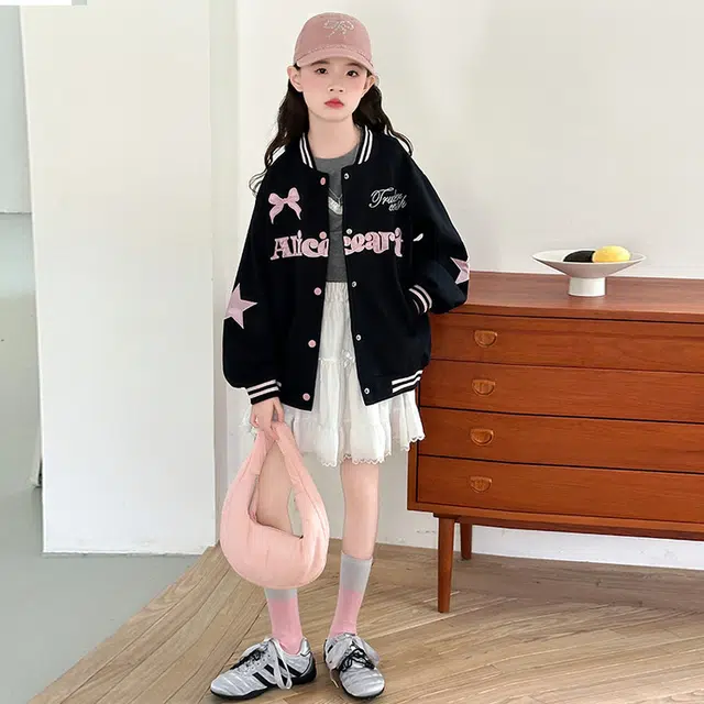木木兔 棒球服 青春时尚女童外套学院风宽松舒适秋季简约百搭休闲运动字母潮流洋气