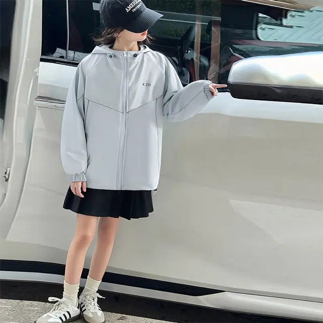 木木兔夹克 潮流时尚女童秋季外套 学生百搭休闲 户外防水防风  美式宽松连帽 中大童 时髦洋气 青少年