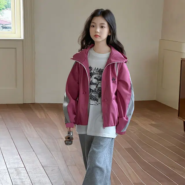 木木兔夹克 潮流时尚女童秋季外套 学生百搭休闲 美式 户外防风 宽松连帽 中大童 时髦洋气