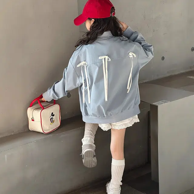 木木兔 棒球服 青春时尚女童外套  学院风宽松舒适秋季 简约百搭休闲运动 潮流洋气夹克 青少年