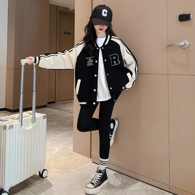 木木兔 棒球服 青春时尚女童外套学院风宽松舒适秋季百搭休闲简约字母潮流洋气