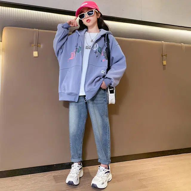 木木兔卫衣 潮流青春时尚 女童外套   宽松舒适柔软 连帽休闲百搭 女孩学院风  中大童印花