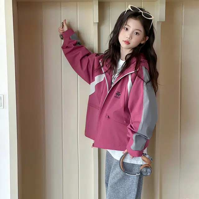 木木兔夹克 潮流时尚女童秋季外套 学生百搭休闲 美式 户外防风 宽松连帽 中大童 时髦洋气