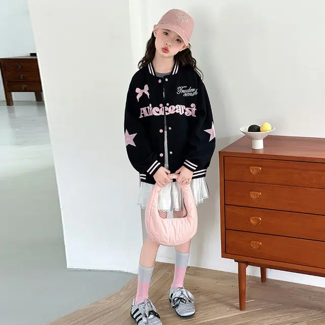 木木兔 棒球服 青春时尚女童外套学院风宽松舒适秋季简约百搭休闲运动字母潮流洋气