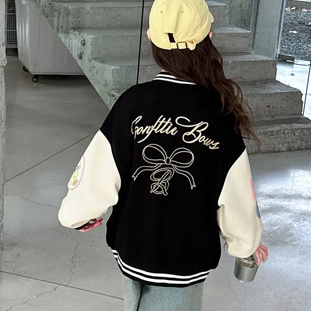 木木兔 棒球服 青春个性 时尚女童外套 学院风宽松舒适 春秋季 简约百搭休闲运动 潮流洋气 青少年