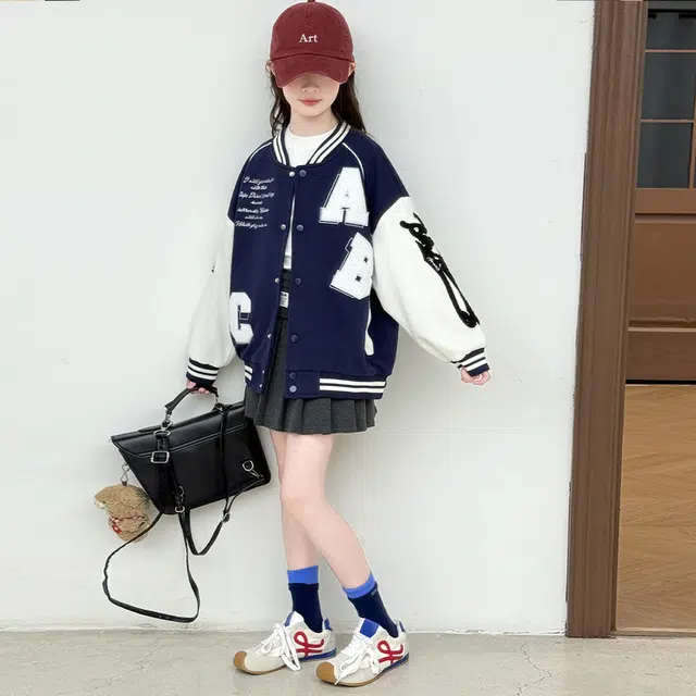 木木兔 棒球服 青春潮流时尚女大童外套学院风 宽松舒适秋冬季简约百搭休闲运动洋气 青少年