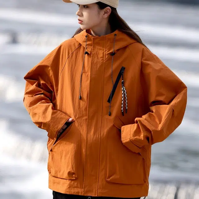 木木兔上装 潮流时尚秋季男外套 情侣装 大码冲锋衣 学生宽松 户外防风防水 日常通勤百搭 国潮高街潮牌夹克连帽 青少年