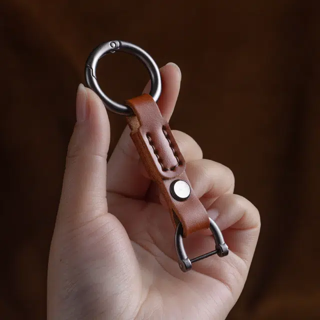 阿七 手缝头层潮品朋克风撞色简约挂绳创意精致挂件电动车车用钥匙包 牛皮 钥匙扣 男女同款情侣款