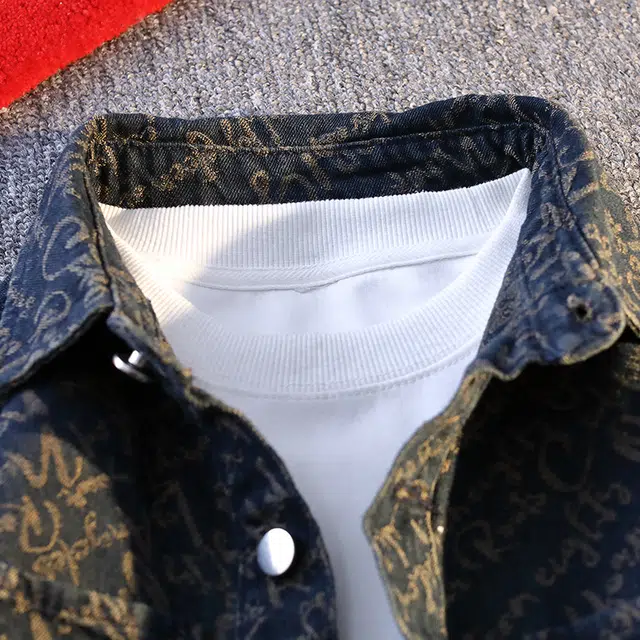 【dme】 春秋复古水洗提花翻领工装上衣日系宽松潮牌夹克暴打潮流休闲牛仔外套 男女同款