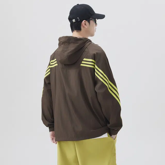 【dme】 夏季潮牌条纹户外轻薄连帽山系宽松运动速干外套防晒服 男女同款