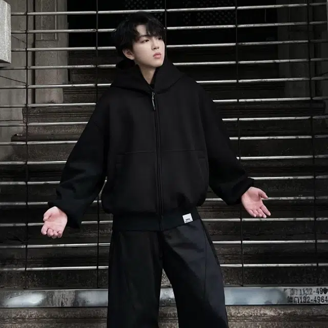 【dme】 美式高街重磅结构简约基础款连帽开衫上衣男秋款宽松情侣拉链休闲卫衣外套 男女同款