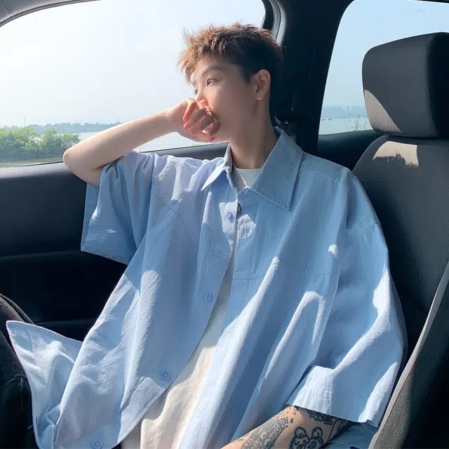 【dme】 百搭简约韩系宽松休闲防晒纯棉短袖衬衫 男女同款