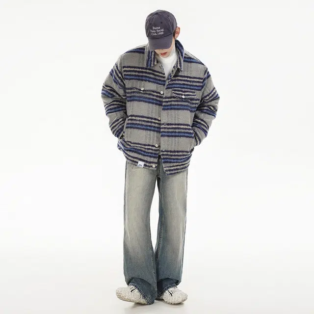 【dme】 潮牌复古高级感撞色格纹翻领户外休闲宽松美式时尚保暖棉服 男女同款