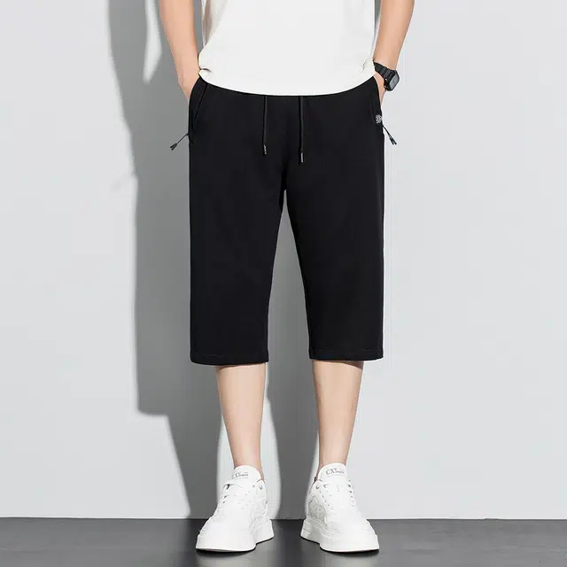 【dme】 纯棉七分裤男士夏季薄款透气运动裤纯色宽松休闲短裤 男款