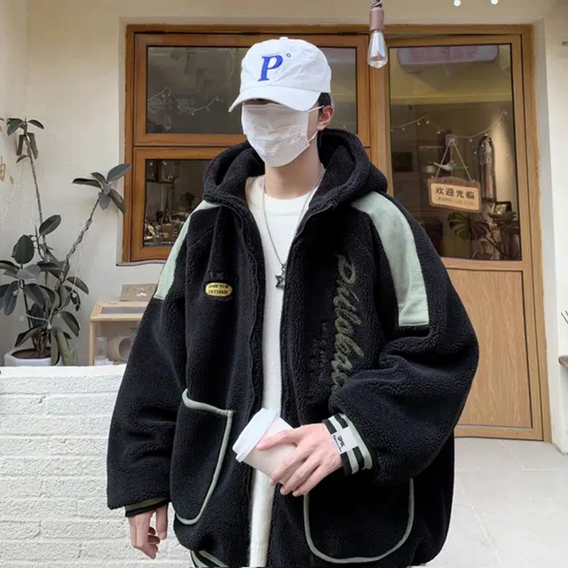 【dme】 潮牌港风大码宽松毛绒内里加厚棉衣外套男冬季保暖舒适情侣款休闲连帽加绒棉服 男女同款