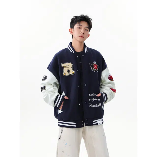 【dme】  潮牌美式风格学院风宽松字母毛巾刺绣夹克外套男秋款时尚休闲无性别情侣棒球服 男女同款