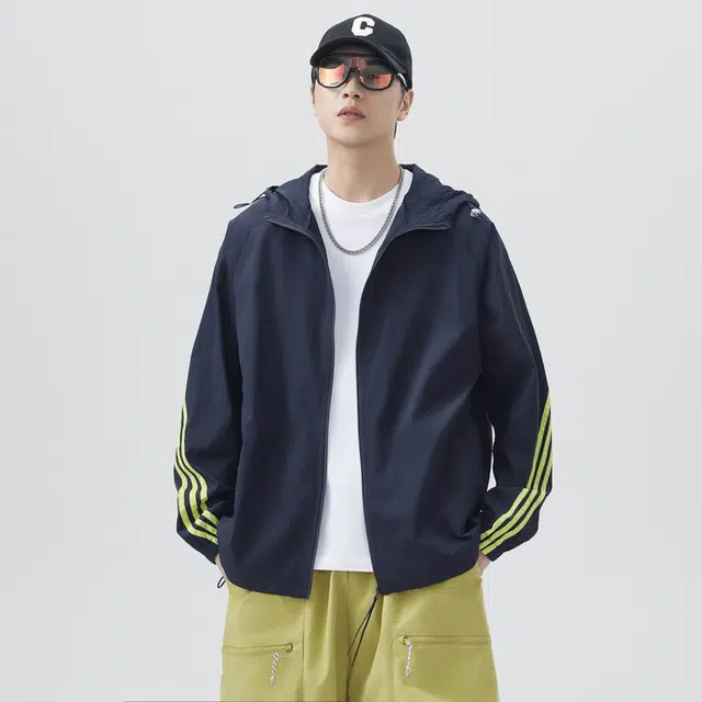【dme】 夏季潮牌条纹户外轻薄连帽山系宽松运动速干外套防晒服 男女同款