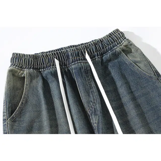 【dme】 潮牌高街美式复古做旧水洗宽松直筒裤休闲百搭中性松紧长裤时尚牛仔裤 男女同款