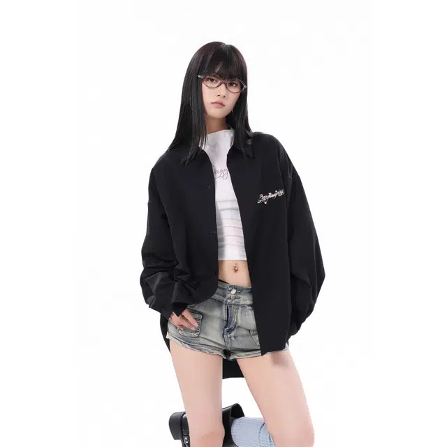 【dme】 美式简约长袖衬衣男春秋潮牌翻领花藤刺绣寸衣高街宽松情侣舒适百搭休闲上衣外套衬衫 男女同款