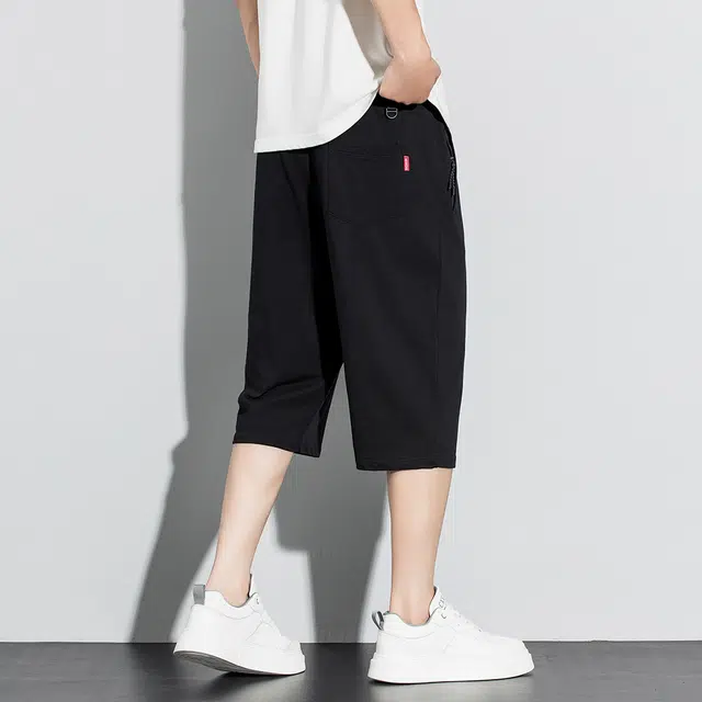 【dme】 纯棉七分裤男士夏季薄款透气运动裤纯色宽松休闲短裤 男款