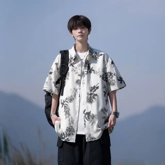 【dme】 港风复古薄款夏威夷沙滩碎花短袖衬衫 男女同款