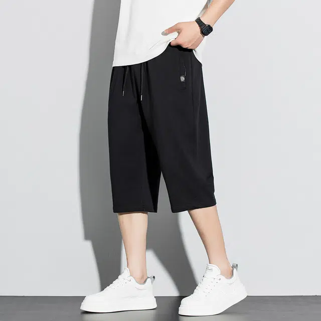 【dme】 纯棉七分裤男士夏季薄款透气运动裤纯色宽松休闲短裤 男款