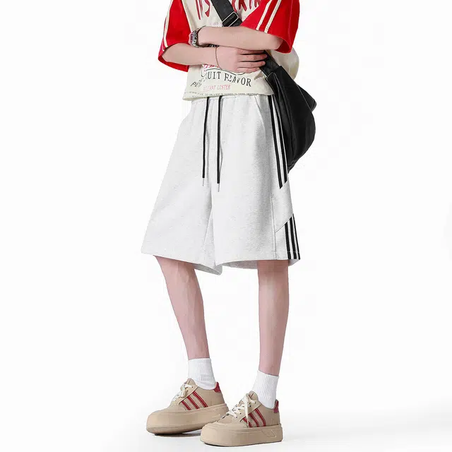 【dme】 美式拼接三条杠抽绳运动裤夏季潮牌宽松直筒五分休闲短裤 男女同款