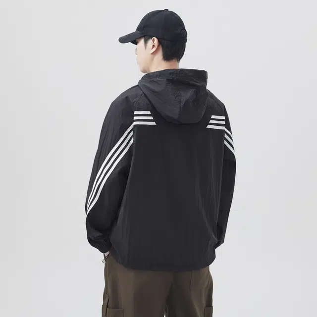 【dme】 夏季潮牌条纹户外轻薄连帽山系宽松运动速干外套防晒服 男女同款