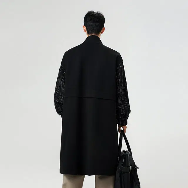 【dme】 时尚设计小香风假两件拼接毛呢大衣男款春秋潮流气质宽松立领风衣外套 男女同款