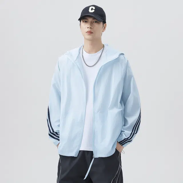 【dme】 夏季潮牌条纹户外轻薄连帽山系宽松运动速干外套防晒服 男女同款