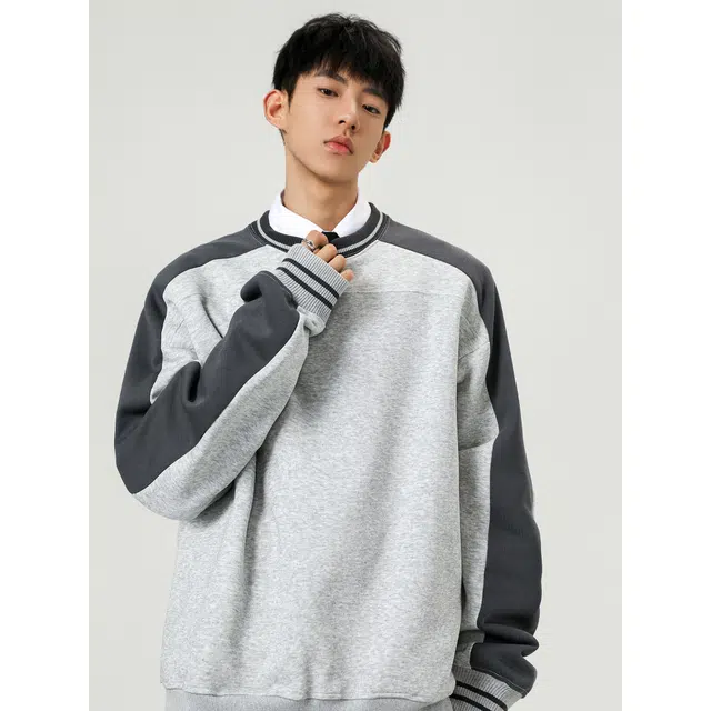 【dme】 美式复古拼接撞色上衣服秋季潮牌百搭宽松休闲套头圆领卫衣 男女同款