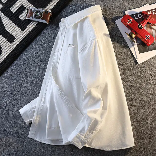 【dme】 日系经典百搭纯色长袖上衣入秋宽松翻领纯棉外套清爽男生吸睛外搭衬衫 男女同款