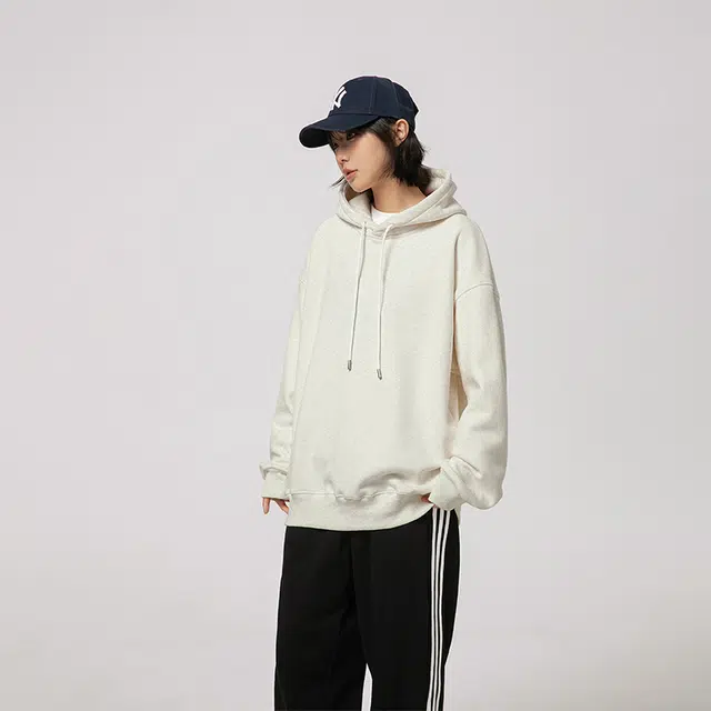 快鱼 美式复古基础款简约纯色学院风潮流宽松休闲百搭舒适运动上衣套头连帽落肩重磅长袖卫衣 男女同款