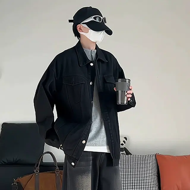 快鱼 美式高街基础休闲大码复古经典翻领时尚个性新中式潮流立体剪裁做旧舒适落肩痞帅少年感青春流行长袖牛仔外套 男女同款