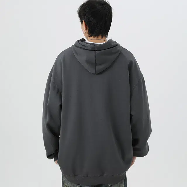 快鱼 美式复古基础款简约纯色学院风潮流宽松休闲百搭无性别主义套头连帽落肩重磅长袖卫衣 男女同款