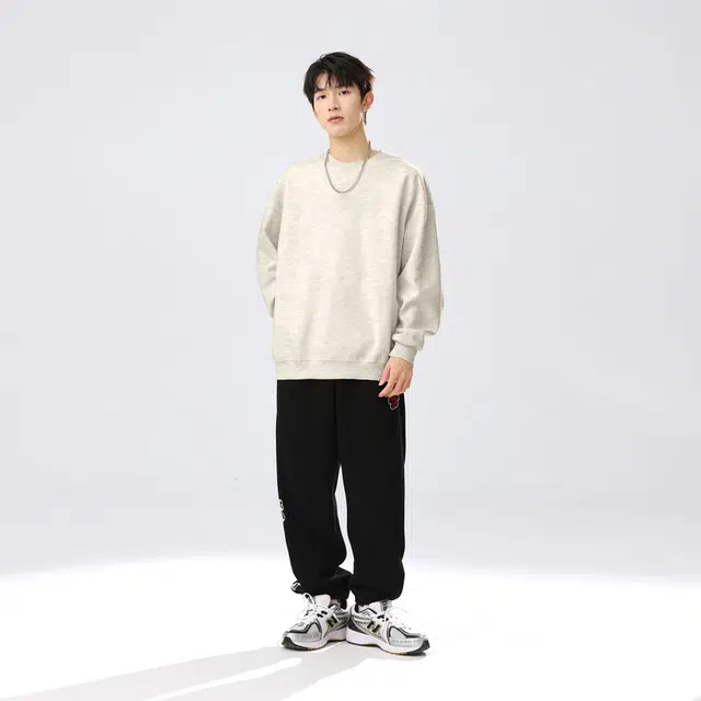 快鱼 美式复古基础款简约学院风潮流宽松休闲百搭无性别主义运动舒适圆领套头落肩长袖卫衣 男女同款