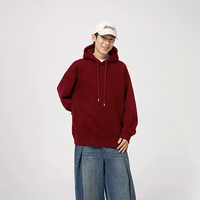 快鱼 美式复古基础款简约纯色学院风潮流宽松休闲百搭舒适运动上衣套头连帽落肩重磅长袖卫衣 男女同款