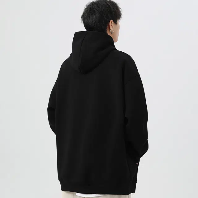 快鱼 美式复古基础款简约纯色学院风潮流宽松休闲百搭无性别主义上衣套头连帽落肩重磅长袖卫衣 男女同款