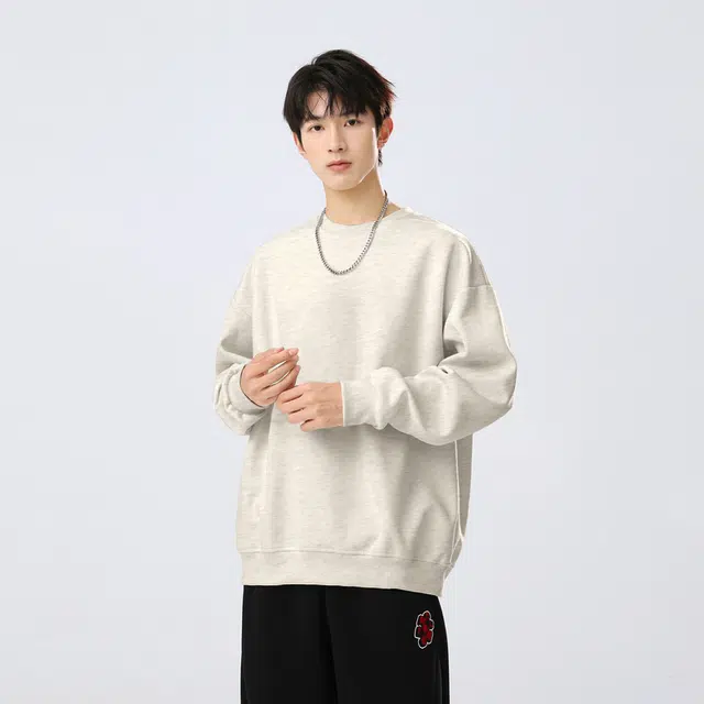 快鱼 美式复古基础款简约学院风潮流宽松休闲百搭无性别主义运动舒适圆领套头落肩长袖卫衣 男女同款