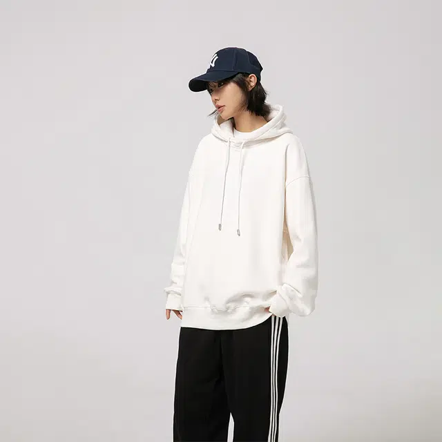 快鱼 美式复古基础款简约纯色学院风潮流宽松休闲百搭舒适运动上衣套头连帽落肩重磅长袖卫衣 男女同款