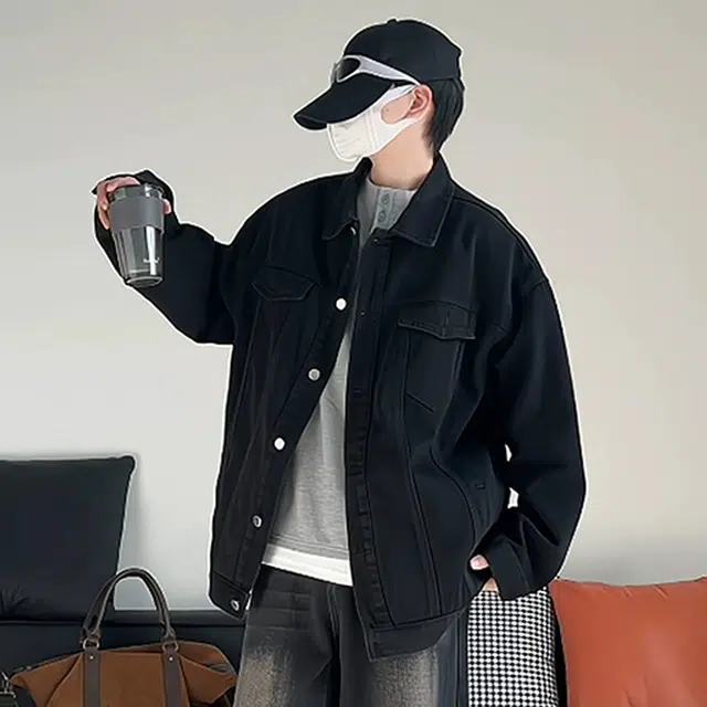 快鱼 美式高街基础休闲大码复古经典翻领时尚个性新中式潮流立体剪裁做旧舒适落肩痞帅少年感青春流行长袖牛仔外套 男女同款