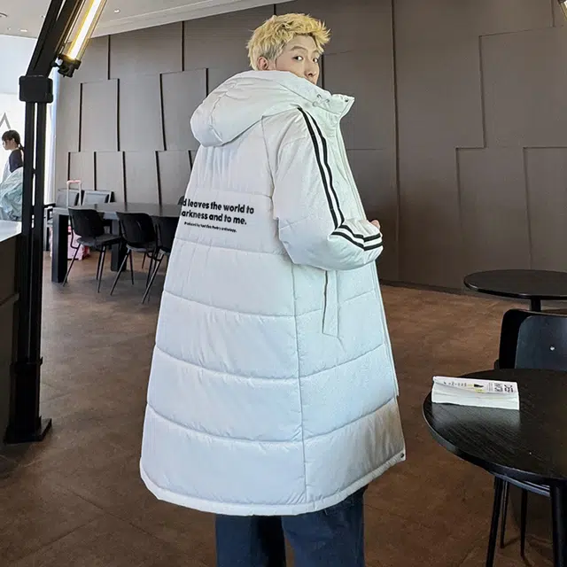 快鱼 美式高街复古潮流线条织带设计层次感无性别穿搭长款加绒加厚舒适棉服 男女同款