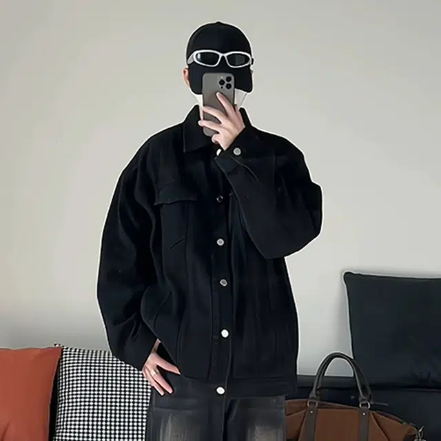 快鱼 美式高街基础休闲大码复古经典翻领时尚个性新中式潮流立体剪裁做旧舒适落肩痞帅少年感青春流行长袖牛仔外套 男女同款