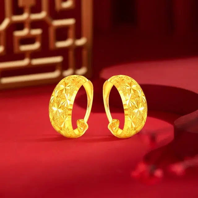 梦金园 经典满天星耳圈耳饰妈妈款 足金 按克计价 黄金耳环 女款