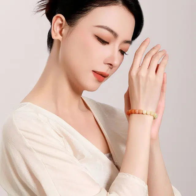 梦金园 【吉祥富贵】渐变 吉祥如意招财纳福转运珠#好运 黄龙玉 玉石手串 女款