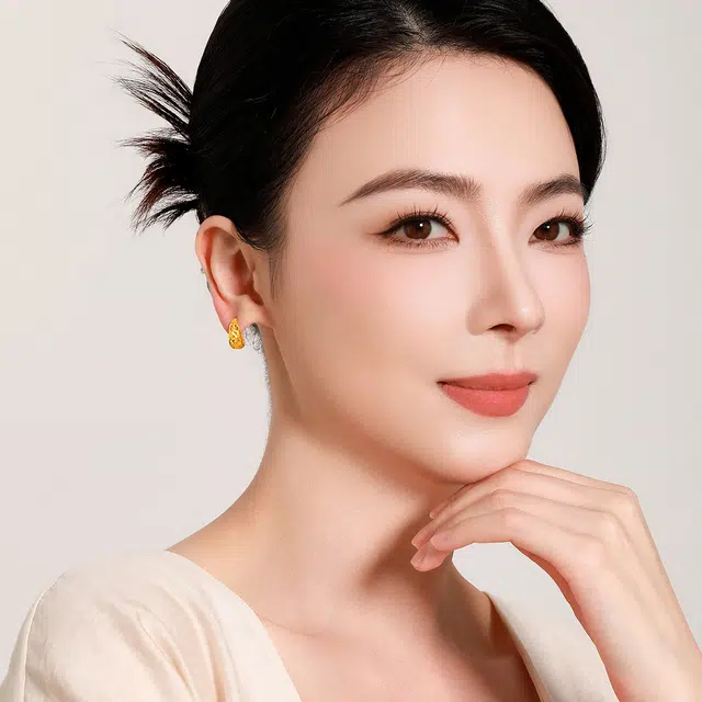 梦金园 经典满天星耳圈耳饰妈妈款 足金 按克计价 黄金耳环 女款